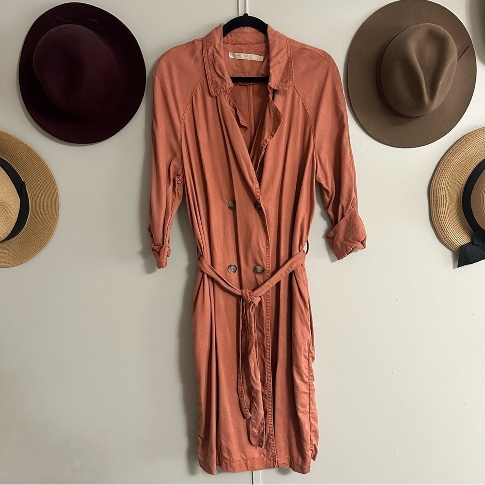 Max Jeans Double Breasted Fall spring Tencel pea Trench Coat in Adobe rust Pink